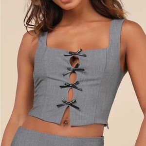 Lulus Grey Bow Cutout Top